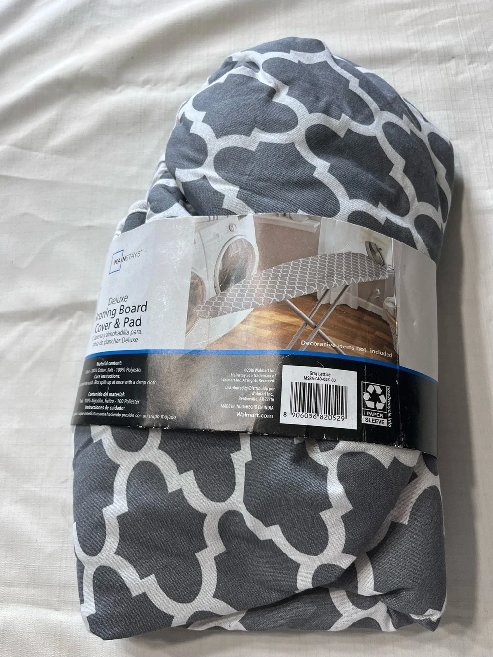 Mainstays Gray & White Geometric Ironing Board Cover & Pad